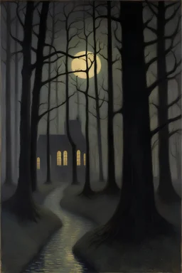 Night, trees, rocks, creepy, gothic horror films influence, georges lemmen and henry luyten paintings