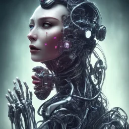 cyberpunk, head, scream women, portrai, face cry, perfect skin, tron, cyborg, robot, cyborg, seven , perfekt, real, dream, hr giger