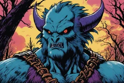[horror monster series collector cards (1961)] realistic photo 8k of the one, in the middle of nowhere [illustration by Andrew MacLean in the comics Head Lopper style with Kupka's pixel colour palette]