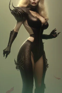 Pamela Anderson as evil queen in black leather, leather, busty, cleavage, angry, stern look. character design by cory loftis, fenghua zhong, ryohei hase, ismail inceoglu and ruan jia. unreal engine 5, artistic lighting, highly detailed, photorealistic, fantasy