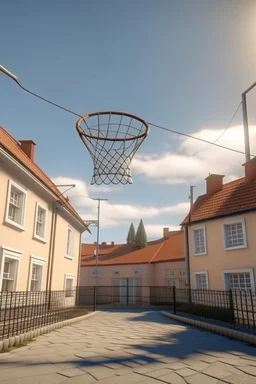 Basketball net in small danish town in ps2 low poly style