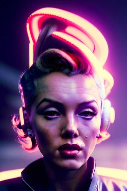 Ultra Realistic retro sci-fi scene, portrait, blonde woman, sweet young Marilyn Monroe face, perfect iris, tight latex coat, Strange planet background, Retro sci-fi style helmet, fog, rain, soft color, highly detailed, unreal engine 5, ray tracing, RTX, lumen lighting, ultra detail, volumetric lighting, 3d, finely drawn, high definition, high resolution.