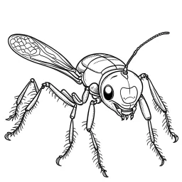 Cartoon outline, Bullet Ant, coloring pages, no color, highly detailed, black and white, white background, highly detailed