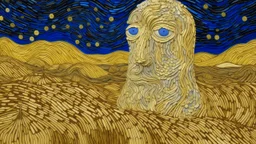 An ivory sandy desert with glowing eyes designed in ancient Greek mosaics painted by Vincent van Gogh