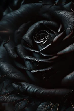 Abstract Close up of a black rose, inside the rose is a faint image of a beautiful woman, highly realistic, Gothic, sad, 8k quality, abstract background