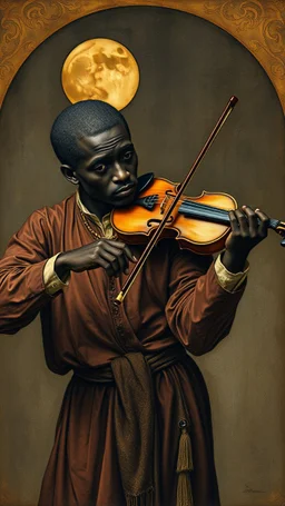 Hieronymus Bosch style , a black man playing the violin