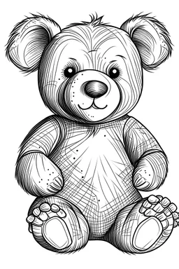 Outline art for coloring page, STYLISH HAPPY TEDDY BEAR, coloring page, white background, Sketch style, only use outline, clean line art, white background, no shadows, no shading, no color, clear