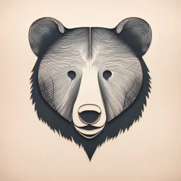 M shaped bear head combined with woods silhouette in background, letterpress style, minimalistic pencil art