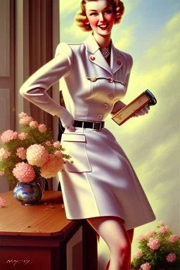 housewife, 1940s painting, cute, beautiful, wholesome