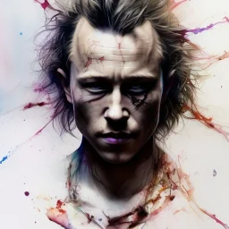 photorealistic Heath Ledger, movie, watercolor illustration by <agnes cecile> <Yoji Shinkawa>, natural tones, ornate and intricate detail , soft smooth lighting, soft pastel colors, ultra detail, 8k