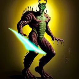 ultra detailed fullbody portrait of Fin Fang Foom ,wearing Armor, extremely detailed digital painting, extremely detailed face,crystal clear eyes, in the style of Ken Kelley robert e howard and pablo oliveira and Keith Parkinson , mystical colors, perfectly centered image, perfect composition, rim light, beautiful lighting,8k, stunning scene, raytracing