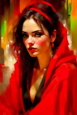 a beautiful woman with nice eyes, nice lips, in red cloths. art by Jeremy Mann,