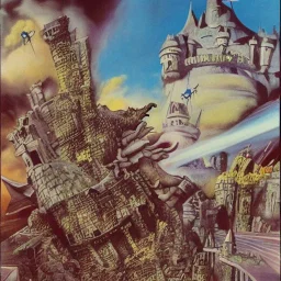  kaiju destroying a castle by walt disney and dali