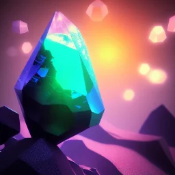 photograph of a (one massive colorful crystal:1.2) growing out of the crystal rocky mountain, (focus on crystal:1.2), 4k, 8k, (highly detailed), ((landscape)),(translucent crystal:1.1), light going trough the crystal, bokeh, chromatic aberration, mountain view,