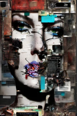 Ultra detailed medium portrait painting of anxiety , torn up collage of clippings, broken circuitry background, matrix effects, punk visual art, punk art aesthetic, graffiti art, pop surrealism, collage art, cluttered paint glitches