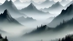 реалистичные горы в тумане