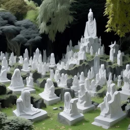 A white spongy graveyard with screaming ghosts designed in Japanese origami painted by Gustave Courbet