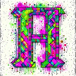 Letter "H" - cyberpunk style - Watercolor and watercolor painted style - Jenna Rainey style