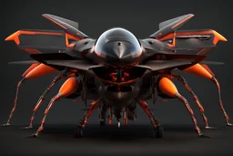 f16-fighter-jet wasp genetically spliced hybrid, black red and orange, biopunk, organic surrealism, in flight, photorealistic, 8k 3d, bilateral symmetry, 8 limbs, jet intake and exhaust, wings