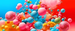 coins, in Cotton Candy bubbles cloud, multi colour, bubbles , balls forming out, floating to right, splashes of colour as they burst