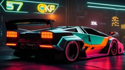 lamborghini countach lpi 800-4 Mansory Cyberpunk 2077 neon Style Rear View, Super Detailed, desktop wallpaper, 4K