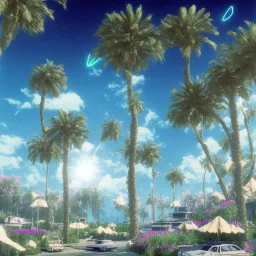 1980's aesthetic vaporwave palm trees with ufo