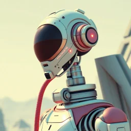 a retro-futuristic android, space age, dystopia, stylised, digital art, 3d render