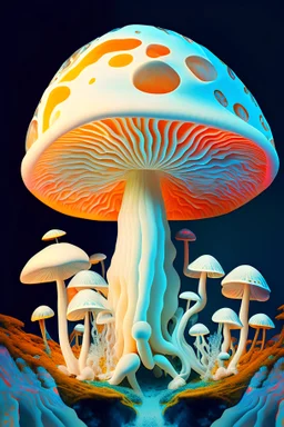 psychodelic world with albino mushroom