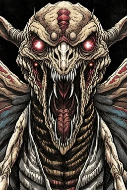 Moth / shark hybrid demon in the style of Berserk manga