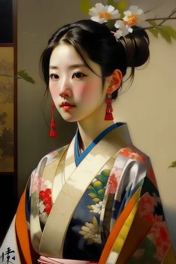 Neoclassicism japanese woman portret modern clothing painting modern 2024