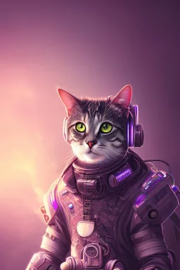 cat cute cyberpunk, purple tones, high lighting