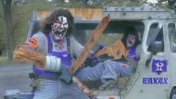 fedex driver using chainsaw as texas chainsaw massacre guy