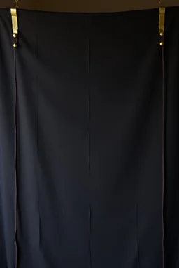 darker textured hanging fabric background stretched between decorative brass strips attached at both top and bottom