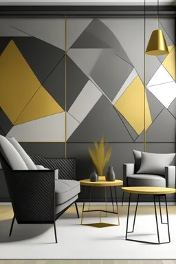 Create handpainted wall mural with angular geometric shapes meticulously aligned in shades of charcoal gray and white, adding a touch of warmth with subtle mustard accents for a precise and sophisticated Swiss Design aesthetic.