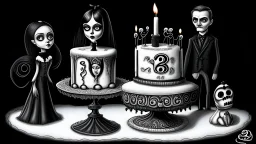 draw a birthday cake with logo number 23 or one candle 23 .Insanely detailed Addams Family movie still with Barbie dolls, art by tim burton