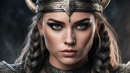 CREATE A STYLE of A VIKING WARRIOR WOMAN, Viking Tattoos on The Face in BLACK, Braided Hair, Viking Armor. Close-Up, PENETRATING GAUZE, Sad Face. ED, Edd n Eddy Realistic and Detailed ART, High Quality GRAPHICS, Bright and Colorful, 8K, Build A Work of ART with Your BEST GRAPHIC Quality, USE Smooth and High Quality Texture, Close To PERFECTION, Highly Detailed, SOFT Focus and Sharp, Dramatic and COLD Lighting, ILLUSTRATION, High Definition, ACCENT Lighting, Contrasting with DULL and DIRTY COLORS