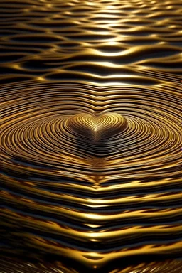 high quality, 8K Ultra HD, ultra-realistic, In the gentle embrace of the tranquil waters, behold a mesmerizing spectacle - the ripples dancing in perfect harmony, converging into the shape of a heart. Each droplet, like a painter's brushstroke, contributes to this exquisite masterpiece of nature's artistry. The heart-shaped pattern shimmers with a mesmerizing radiance, reflecting the sun's golden hues and the azure of the sky above, As the waves gently caress the shore, the heart's form remains