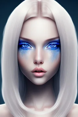 beautiful, soft, blues eyes, straight and blonde long hair