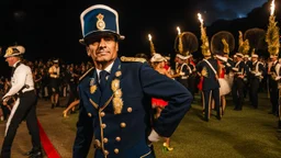 French gendarme dressed as a Brazilian revue dancer