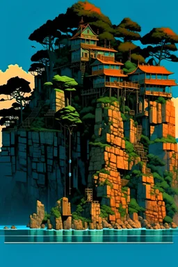 stylized interesting not real cliff varations different shapes ghibli