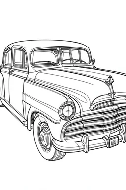 Outline art for coloring page OF A 1943 TOY CHEVROLET SEDAN, coloring page, white background, Sketch style, only use outline, clean line art, white background, no shadows, no shading, no color, clear