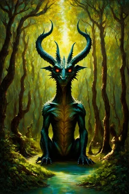 moloch; surrealistic modern art; forest palette