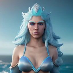 [Sea Elf] [Maormer] Hero Queen with [white hair] and [blue skin] on a ship fantasy realism