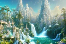  white and gold crystal cosmic background，waterfall, full of details, smooth, bright sunshine，soft light atmosphere, light effect，vaporwave colorful, concept art, smooth, extremely sharp detail, finely tuned detail, ultra high definition, 8 k, unreal engine 5, ultra sharp focus