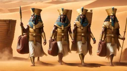 Pharaoh soldiers emerge from inside leather bags