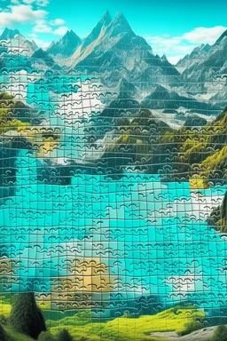 design a puzzle with 30 parts with a background of a big montain