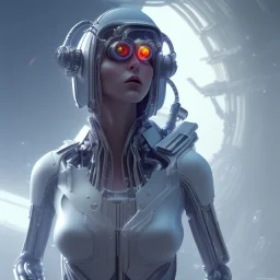 woman with cyberpunk futuristic helmet and goggles with cables to a large movie screen, 8k resolution, high-quality, fine-detail, intricate, digital art, detailed matte, volumetric lighting, baroque, illustration, octane render, brian froud, selina french, George Grie, Ben Goossens, Igor Morski