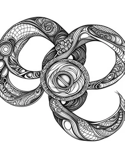 realistic Infinity symbol tattoo idea, line art, background, vector, svg, black outline on white background, leave plenty of white space beetween lines for coloring, tattoo style, tattoo idea,full body