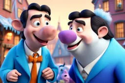 mr bean as frozen whisperer whispering horses so they go crazy, in the style of Pixar, expertly crafted in a whimsical and vibrant cartoon style. is masterfully rendered in a lifelike 3D design, which captivates viewers with there irresistible charm.