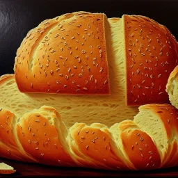 a detailed painting of bread and butter, 1 9 7 0 s, oil on canvas, pop art